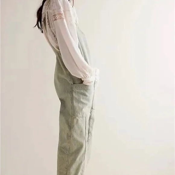 Free People ‘High Roller’ Railroad Blue & White Striped Jumpsuit Overalls -Small - Picture 3 of 7